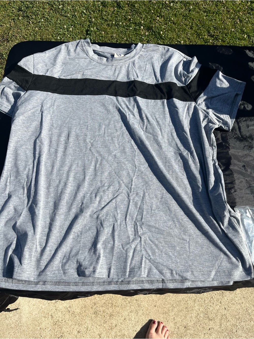 Women's Light Gray Short Sleeve Tee with Black Chest Stripe